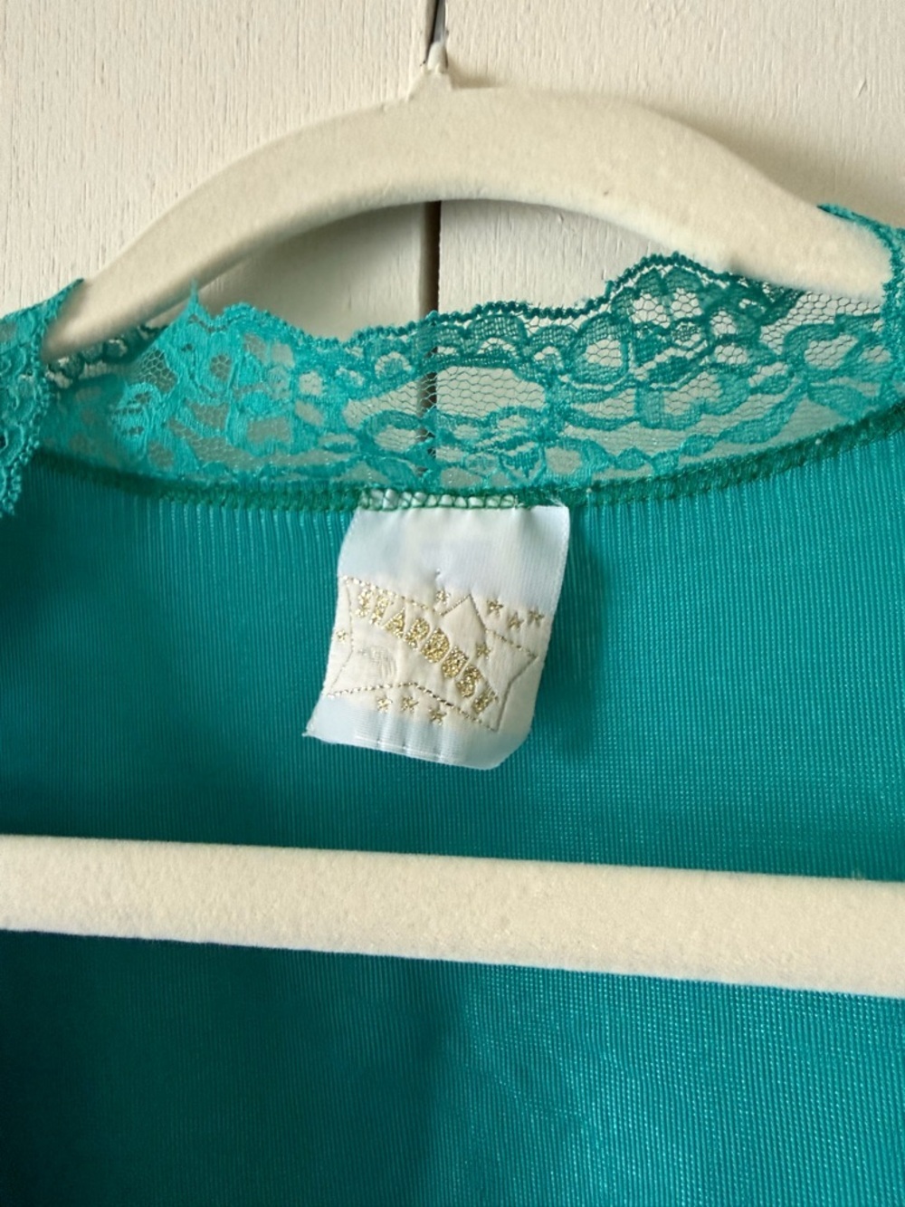 Vintage 70s Stardust Fairycore Emerald Green Teal Chemise Peignoir Set Florets L - Picture 11 of 16